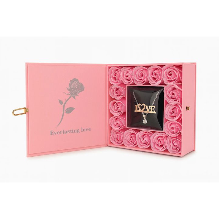 Set De 16 Trandafiri Roz Artificiali Cu Lantisor